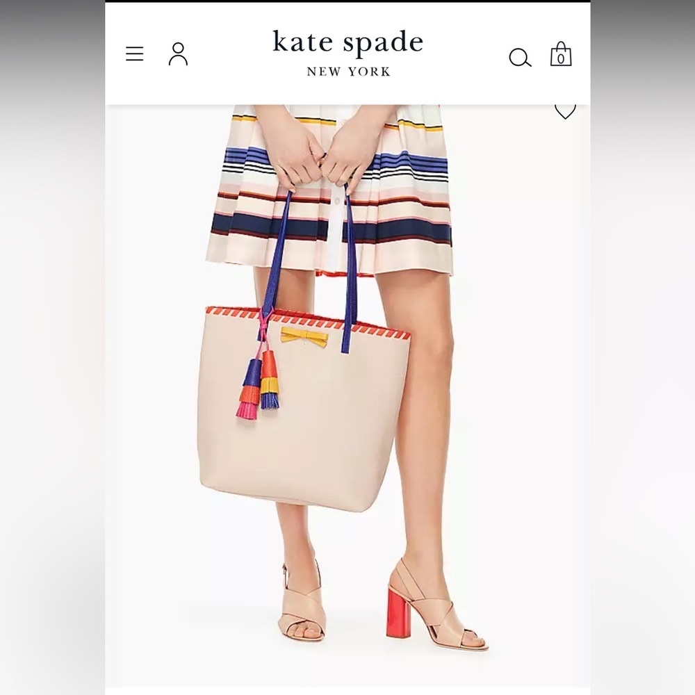 Kate Spade On Purpose leather tote bag multi rose cloud tassels new with tags